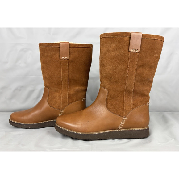Clarks Glick Elmfield Leather Suede Shearling Winter Boots Womens 9.5 M Tan - Picture 2 of 13